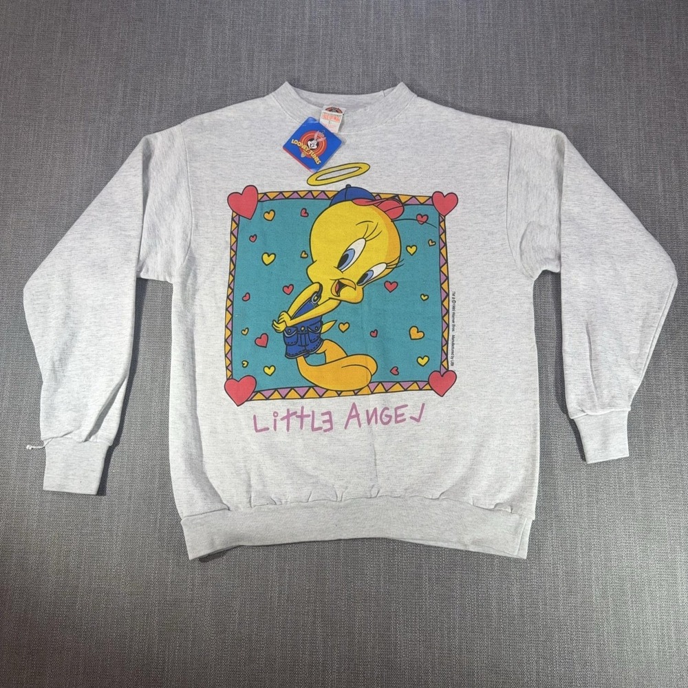 Vintage Looney Tunes Sweatshirt Womens Large Gray Tweety Little Angel 90s